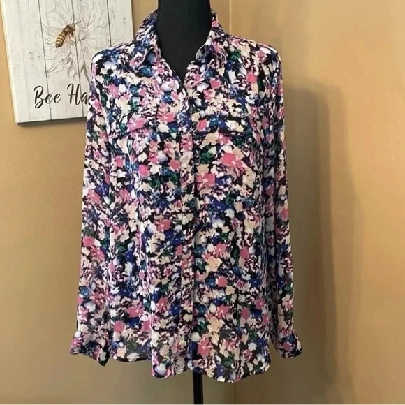 Tops - Pink and White Long Sleeve Notched Collar Blouse